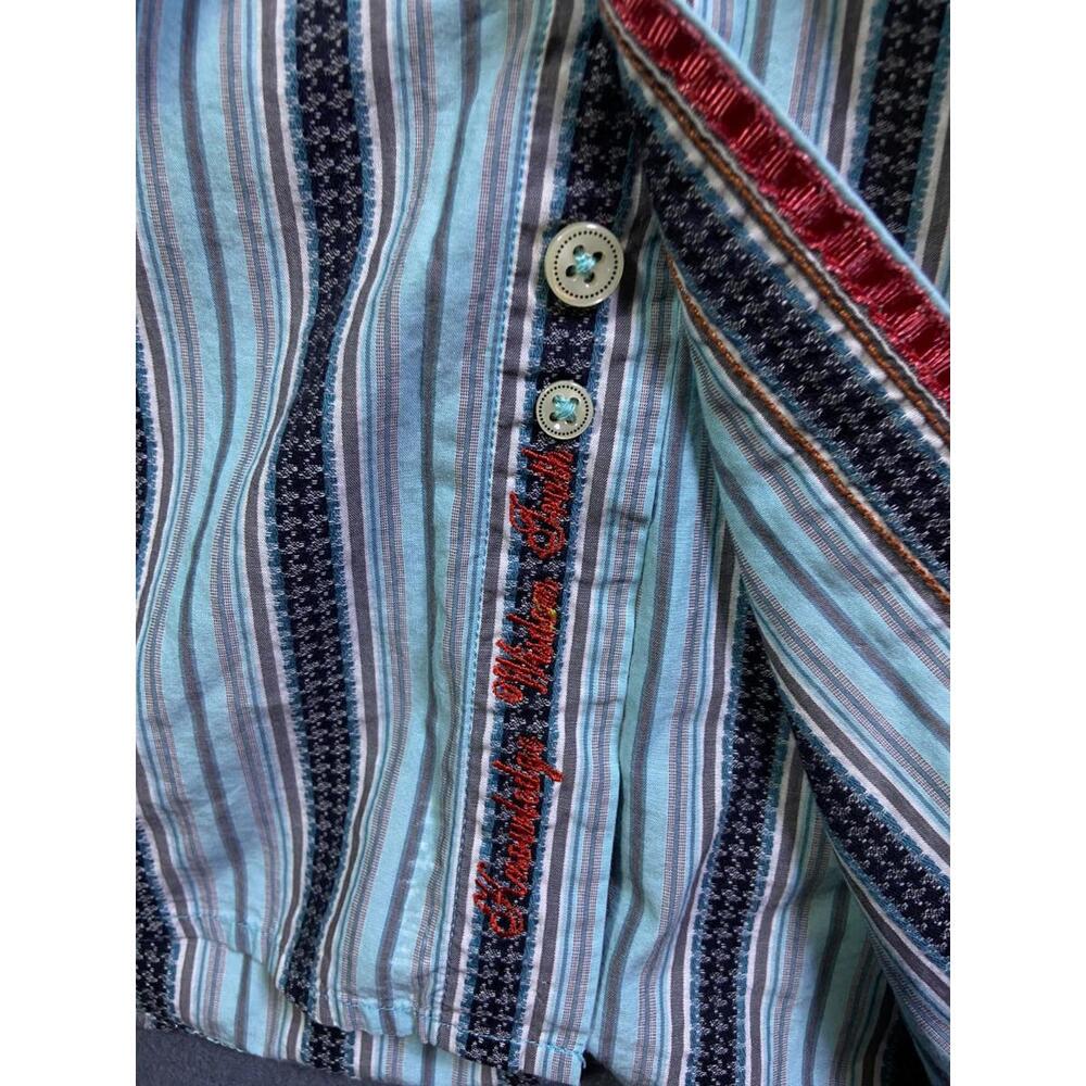 Robert Graham Mens Button Up Shirt Multicolor Stripe Flip Cuff  100% Cotton XL - Picture 8 of 13